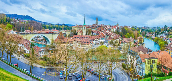 Cityscape of Bern city with Altstadt (old town) on background, Switzerland