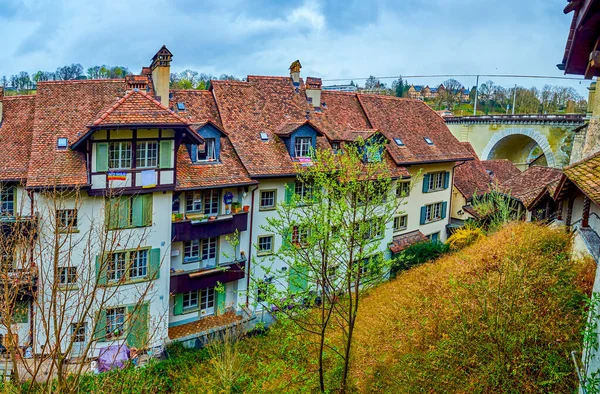Panorama Typischer Historischer Wohnhäuser Herzen Des Ältesten Berner Bezirks Schweiz — Stockfoto