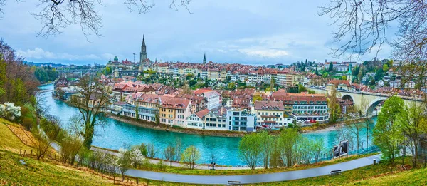 Panorama Medieval Neighborhoods Old Bern Park Barenpark Switzerland — Stock Photo, Image