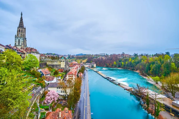 Średniowieczne Miasto Berno Średniowiecznymi Domami Rzeką Aare Szwajcaria — Zdjęcie stockowe