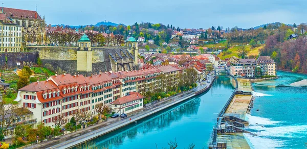 Panorama Van Residentiële Wijk Mattequartier Aan Rivier Aare Bern Zwitserland — Stockfoto