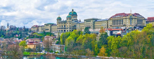 Bern Switzerland March 2022 Bundeshaus Building Large Dome Top Hill — Stock Photo, Image