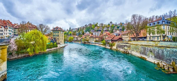 Panorama Historischer Wohnviertel Ufer Der Aare Bern Schweiz — Stockfoto