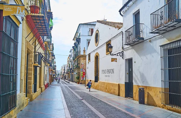 Puerto スペイン 2019年9月21日 歴史的な住宅や古いワイナリー ボデガス の建物を持つ狭いCalle Palacios CaballeroワイナリーのPuerto Finoは 9月21日にスペインのエルプエルトで開催されます — ストック写真
