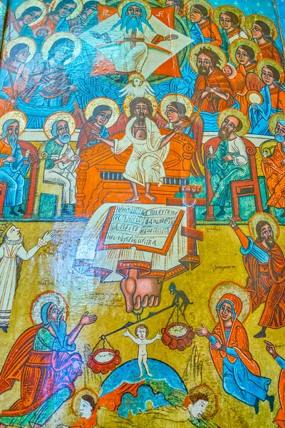 Frammento Della Colorata Icona Medievale Raffigurante Giudizio Universale Castello Olesko — Foto Stock