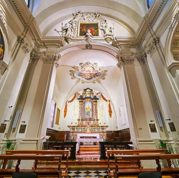 Lugano Szwajcaria Marca 2022 Sala Modlitewna Zabytkowego Kościoła San Carlo — Zdjęcie stockowe