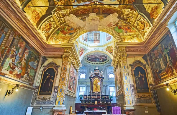 Lugano Switzerland March 2022 Sculptured Altar Frescoed San Rocco Church — 스톡 사진