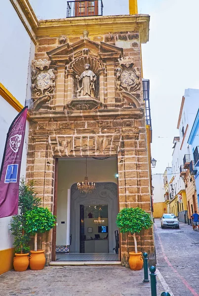 Cadiz Spanje Sept 2019 Middeleeuwse Gebeeldhouwde Ingang Van Hotel Boutique — Stockfoto