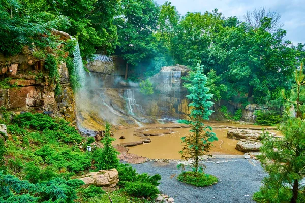 Wodospad Posejdon Trident Alpejskim Parku Małej Szwajcarii Uman Ukraina Obrazy Stockowe bez tantiem