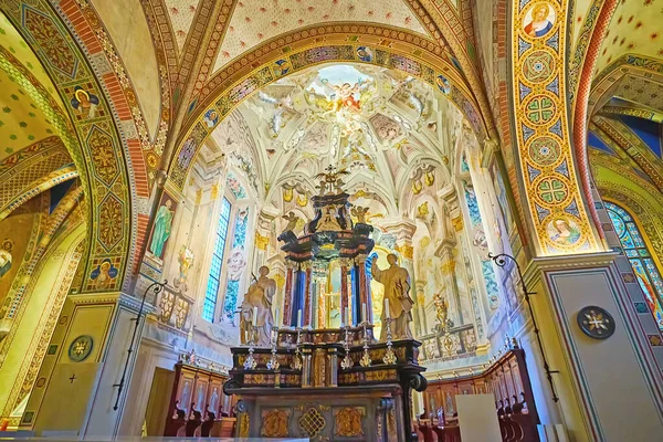 Lugano Switzerland Marca 2022 Główna Kaplica Katedry San Lorenzo Rzeźbionym — Zdjęcie stockowe