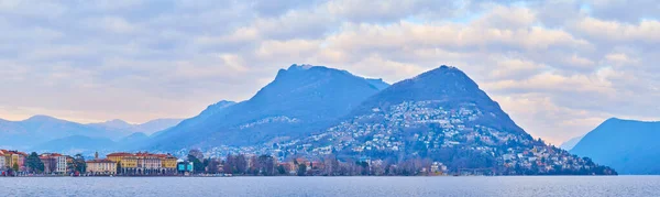 Panorama Monte Bre Monte Boglia Jezerem Lugano Popředí Lugano Švýcarsko — Stock fotografie