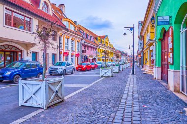 BUDAPEST, HUNGARY - 26 Şubat 2022: Obuda ilçesinin modern alanı Obuda Gezinti Alanı, 26 Şubat 'ta Budapeşte' de