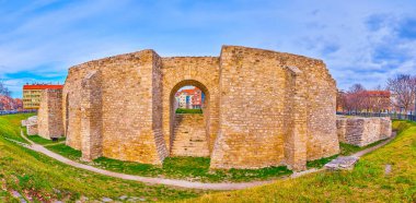 Macaristan, Budapeşte 'nin Obuda ilçesindeki Roma Aquincum kompleksinin yıkılmış duvarları