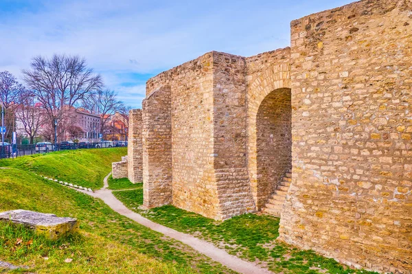 Stenen Muren Van Aquincum Archeologisch Complex Obuda Boedapest Hongarije — Stockfoto