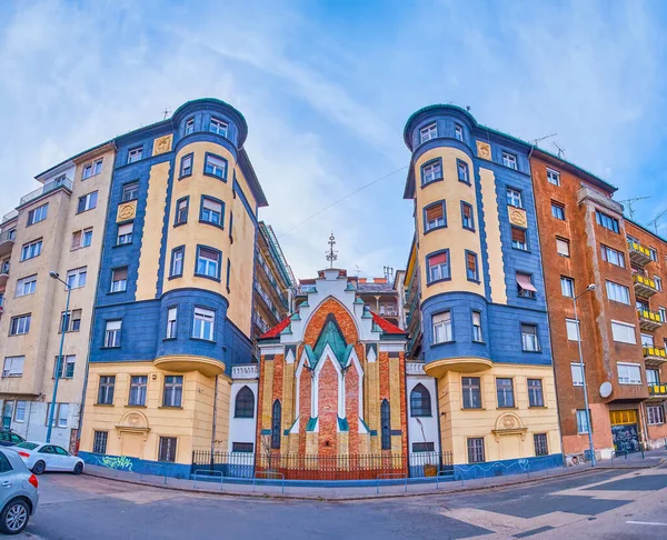Die Malerische Synagoge Frankel Leo Street Zwischen Wohnhäusern Buda Budapest — Stockfoto