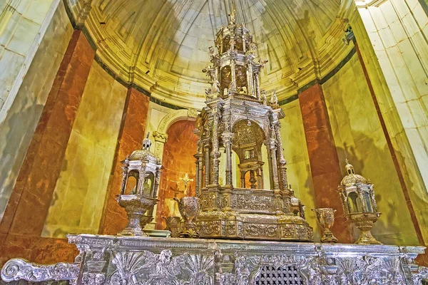 Cadiz Hiszpania Wrzesień 2019 Bogato Zdobiona Srebrna Monstrancja Procesyjna Kaplicy — Zdjęcie stockowe