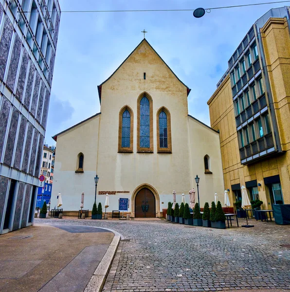 Fassade Der Mittelalterlichen Augustinerkirche Herzen Der Altstadt Von Zürich Schweiz — Stockfoto