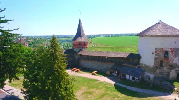 Panorama Der Mittelalterlichen Burg Kamjanez Podilskyj Ihrer Mauern Türme Des — Stockvideo