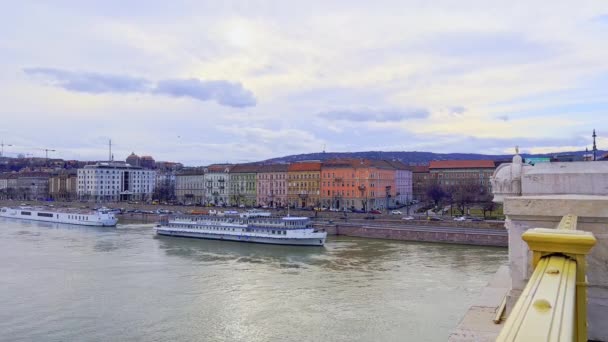 Широкая Река Дунай Вид Буду Исторического Моста Маргарет Будапешт Венгрия — стоковое видео