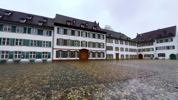 Panorama Traditionella Hus Munsterplatz Minster Cathedral Square Med Byggnad Gymnasium — Stockvideo