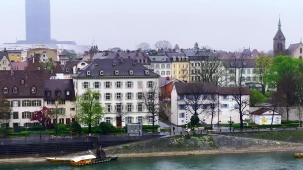 Altstadt Kleinbasel Orta Köprü Basel Sviçre Manzaralı Karlı Bir Havada — Stok video