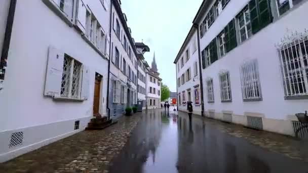 Smalle Augustinergasse Met Lijnen Van Historische Huizen Munsterplatz Minster Cathedral — Stockvideo