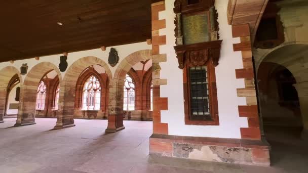 Panorama Medieval Gothic Bishop Court Hall Bischofshof Carved Stone Acrades — Stock Video