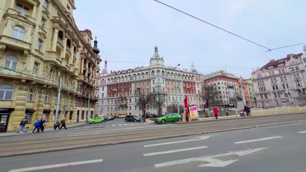 Prague República Checa Março 2022 Panorama Embankment Masaryk New Barroco — Vídeo de Stock