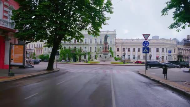 Odesa Ukraine Czerwca 2021 Wspaniały Zespół Architektoniczny Placu Katarzyny Pomnikiem — Wideo stockowe