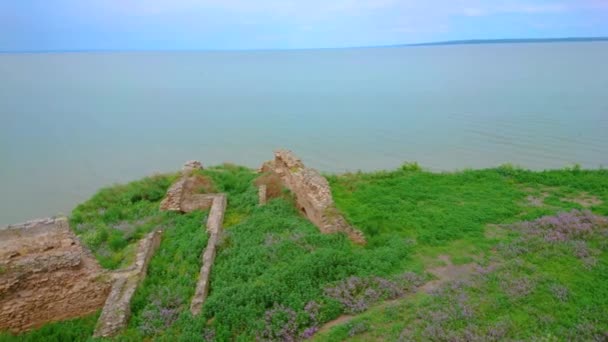 Panorama Del Estuario Del Río Dniéster Con Ruinas Muralla Exterior — Vídeos de Stock