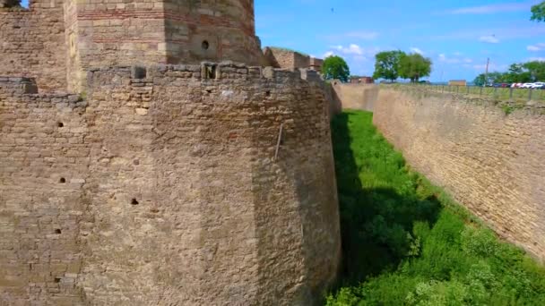 Panorama Vertical Del Foso Muralla Torre Histórica Fortaleza Akkerman Bilhorod — Vídeos de Stock