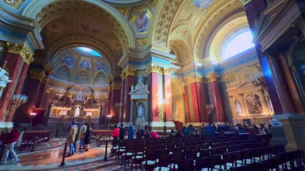 Den Stora Neo Klassiska Bönehallen Stefansdomen Med Utsmyckat Altare Snidade — Stockvideo