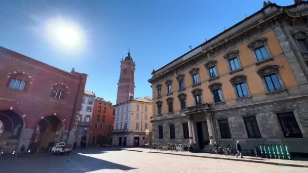 Panorama Histórica Piazza Roma Con Palacio Arengario Broletto Con Alto — Vídeo de stock