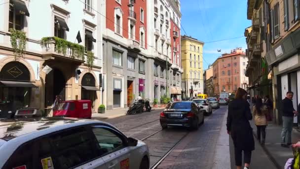 Farbige Historische Dichte Häuser Der Engen Meravigli Alten Mailand Italien — Stockvideo