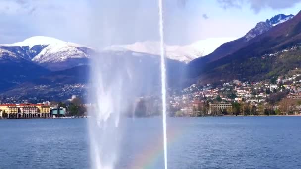Panorama Vertical Getto Acqua Jato Água Baía Lugano Fonte Lago — Vídeo de Stock