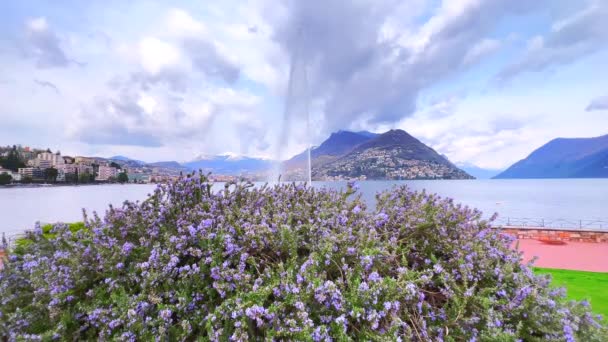 Getto Acqua Wasserstrahl Der Bucht Von Lugano Wasserstrahl Von Paradiso — Stockvideo