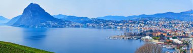 Lugano Gölü, dağlar ve Lugano şehri San Michele Parkı, Castagnola, Lugano, Ticino, İsviçre