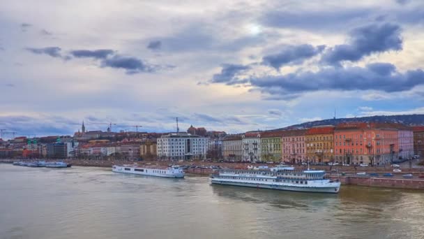 Evening Timelapse Panorama Margaret Bridge Observing Buda Pest Districts Budapest — Stock Video