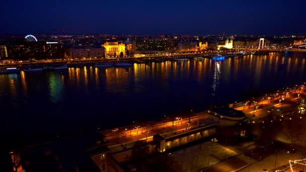 Budapeşte Den Budapeşte Gece Panoramik Zaman Çizelgesi Macaristan Tuna Nehri — Stok video