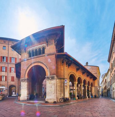 Orta Çağ Loggetta delle Grida, Piacenza, İtalya 'nın tarihi küçük Piazzetta Grida Panoraması