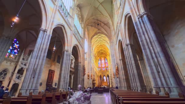 Panorama Verticale Della Storica Sala Preghiera Della Cattedrale Gotica San — Video Stock