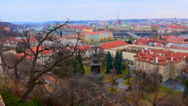 Vecchio Paesaggio Aereo Praga Dietro Vecchi Alberi Del Giardino Furstenberg — Video Stock