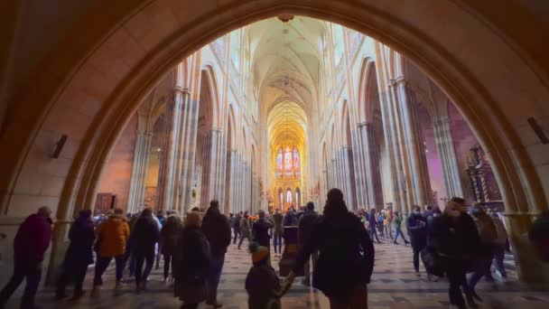 Arco Pedra Entrada Catedral São Vito Abre Vista Sobre Seu — Vídeo de Stock