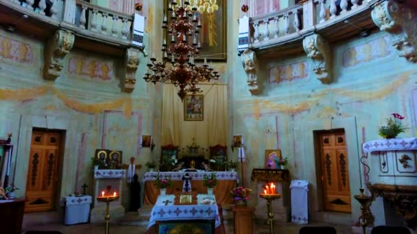 Pidhirtsi Ucraina Luglio 2021 Interno Verticale Panoramico Della Chiesa Barocca — Video Stock