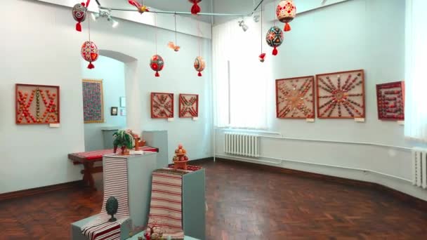 Interior Panorâmico Museu Pysanka Easter Eggs Com Itens Decorados Com — Vídeo de Stock