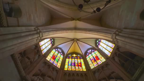 Abside Histórica Catedral Basileia Minster Basler Munster Com Vitrais Coloridos — Vídeo de Stock