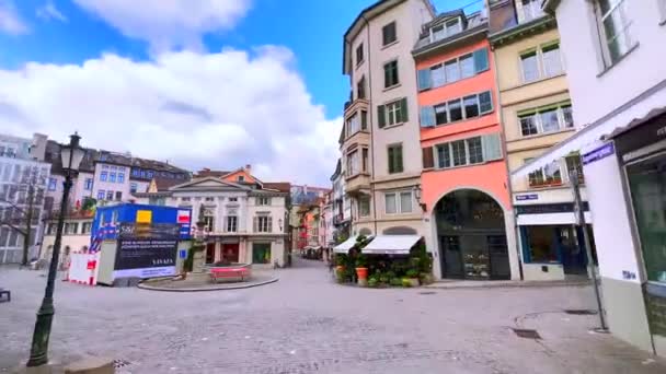 Lindenhof Mahallesi Dar Widdergasse Küçük Munzplatz Küçük Dükkanları Restoranları Renkli — Stok video