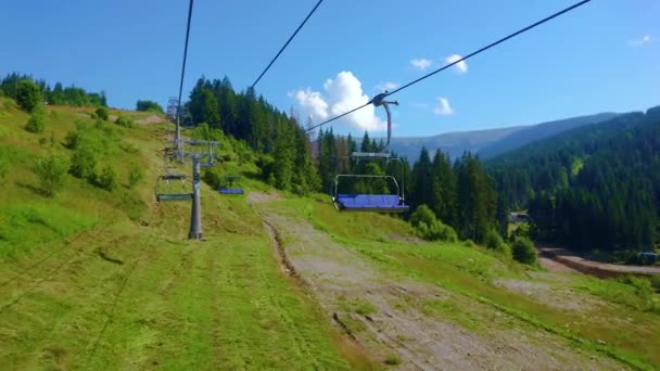 Cable Car Rides Green Mountain Slope Used Mountain Biking Summer — Stock Video