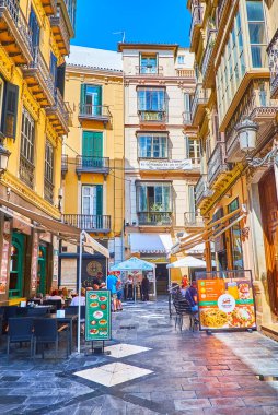 MALAGA, SPAIN - 28 SEPT 2019: dar Calle Angel caddesinde, 28 Eylül, Malaga