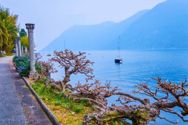 Lugano Gölü üzerindeki Park Villa Heleneum göl yolu, Lugano, İsviçre